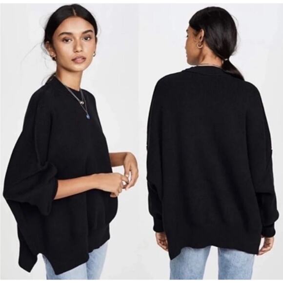 FREE PEOPLE Sweater Easy Street Oversized Tunic Knit Black Noir Extra Small XS - Picture 1 of 15